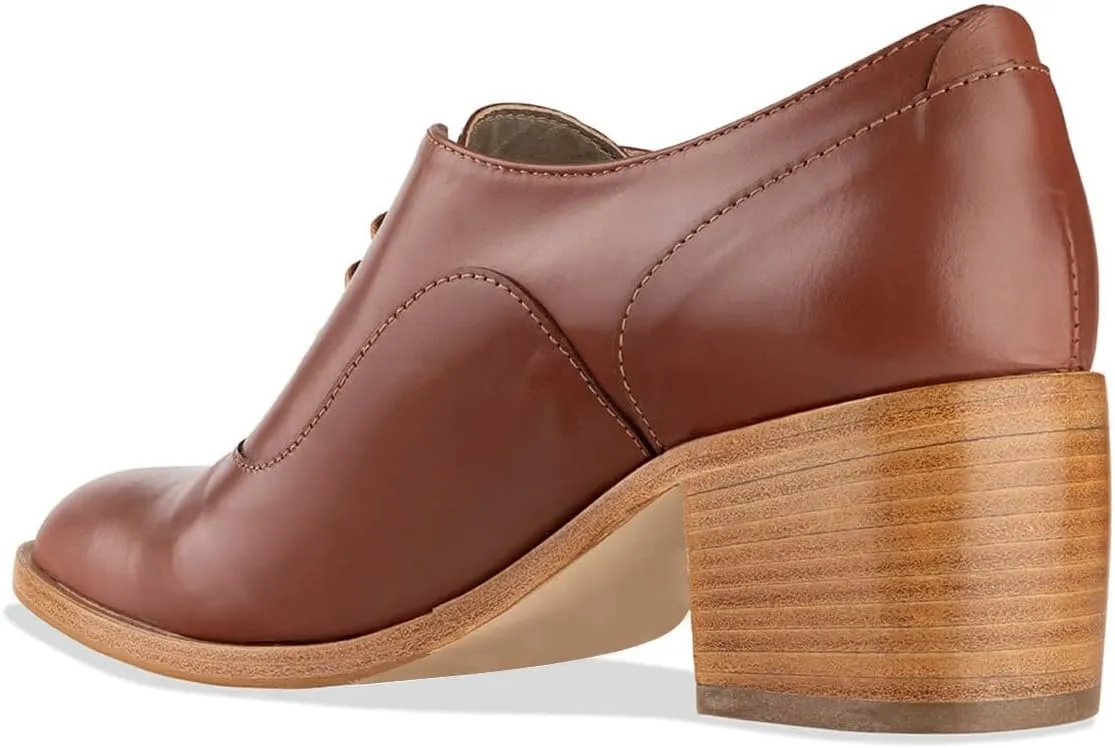 FOWT Women Almond Toe Lace Up Oxfords Stacked Slip On Block Mid Heel Classic Daily Office Party Shoes Size 4-16 US