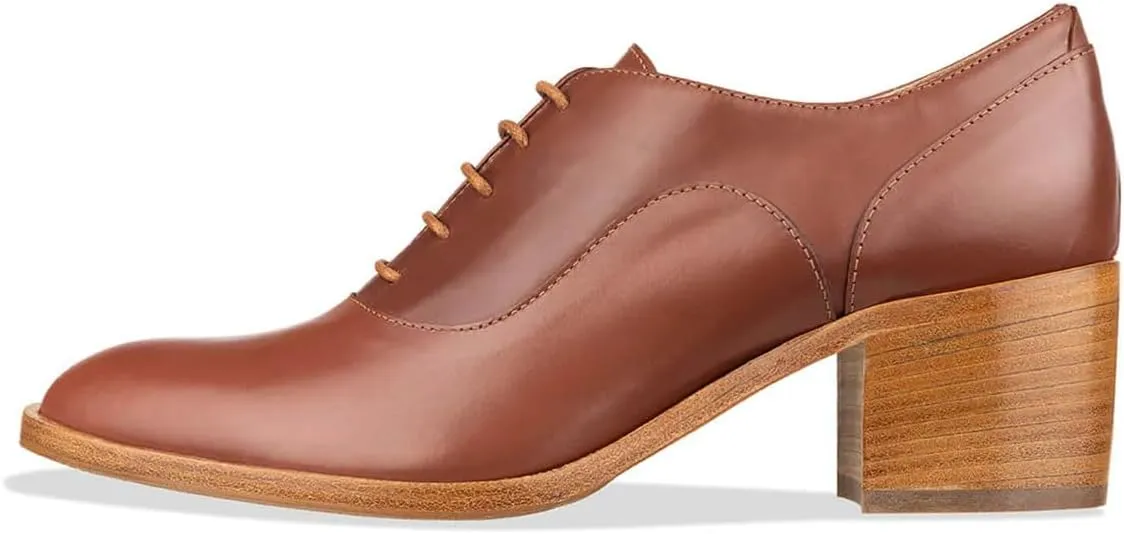 FOWT Women Almond Toe Lace Up Oxfords Stacked Slip On Block Mid Heel Classic Daily Office Party Shoes Size 4-16 US