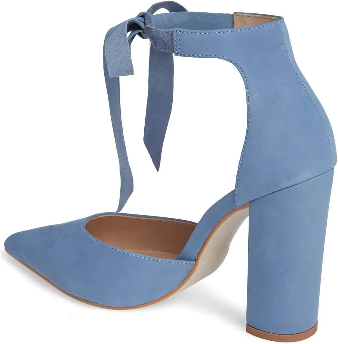 FSJ Women Faux Suede Chunky Block Heel Pump D'Orsay Pointed Toe Ankle Strap Lace Up Laides Sandal Size 4-15 US