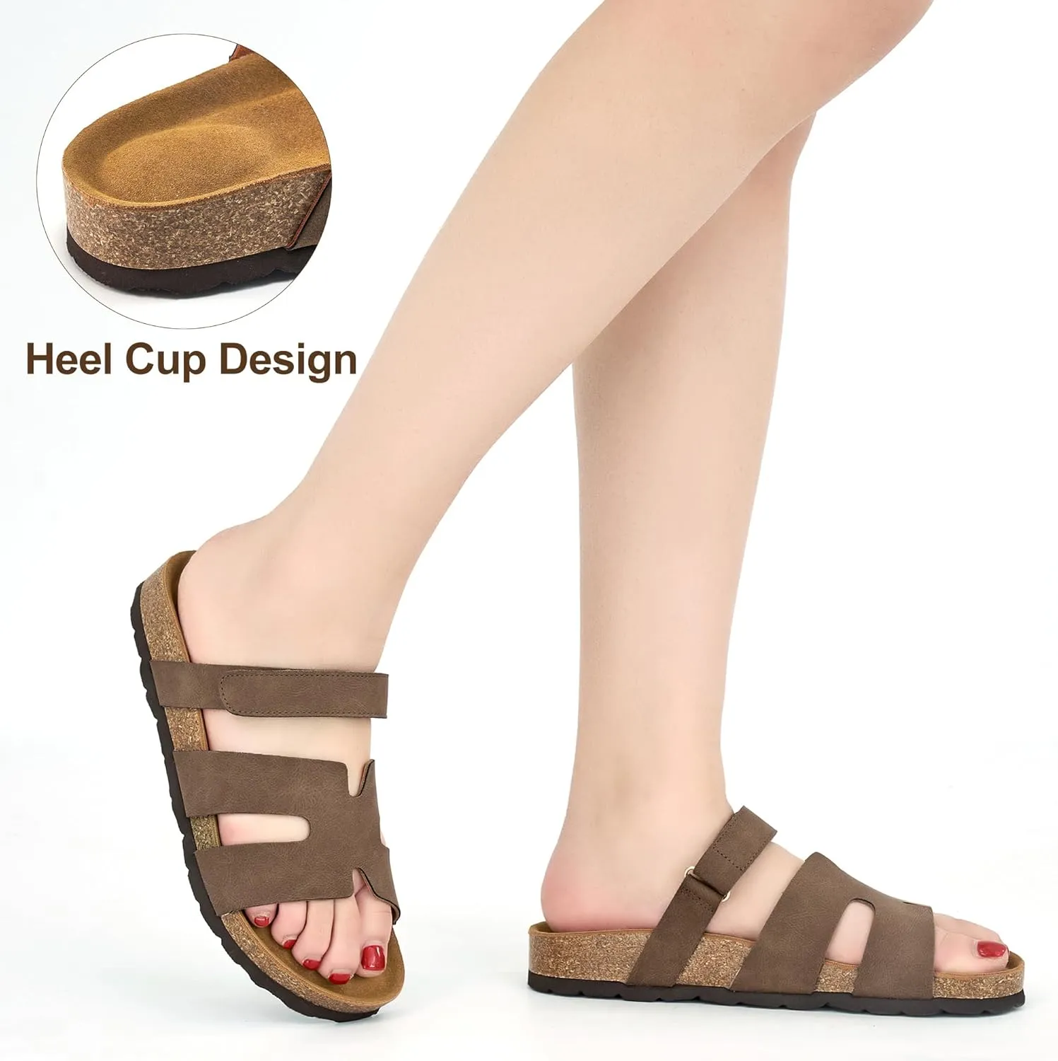 FUDYNMALC Womens Slides Sandals with Cork Footbed: Summer Beach Flat Shoes Adjustable Comfortable Dressy Walking Footwear 2025