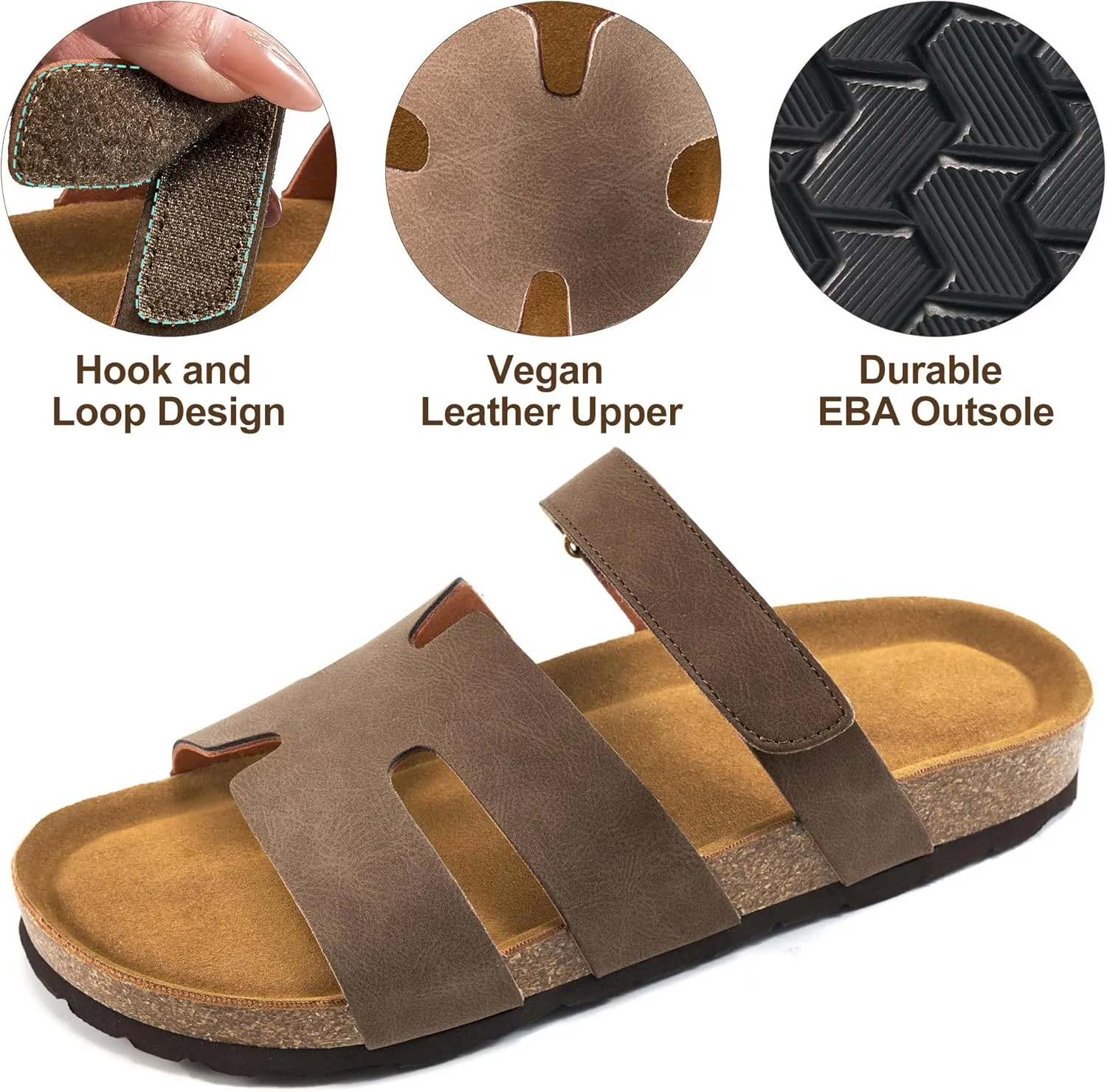 FUDYNMALC Womens Slides Sandals with Cork Footbed: Summer Beach Flat Shoes Adjustable Comfortable Dressy Walking Footwear 2025