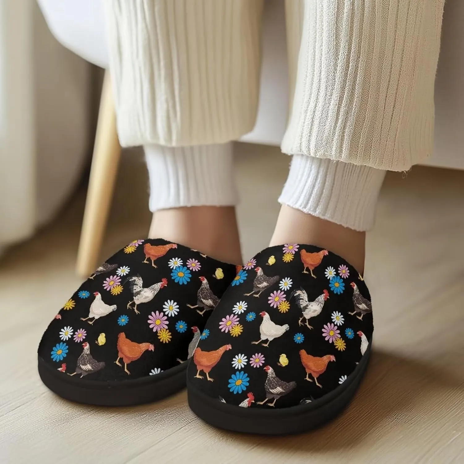 Fuzzy Memory Foam Cozy Slippers for Womem Indoor Home Womens Slip On House Shoes with Rubber Soles Size 4-12
