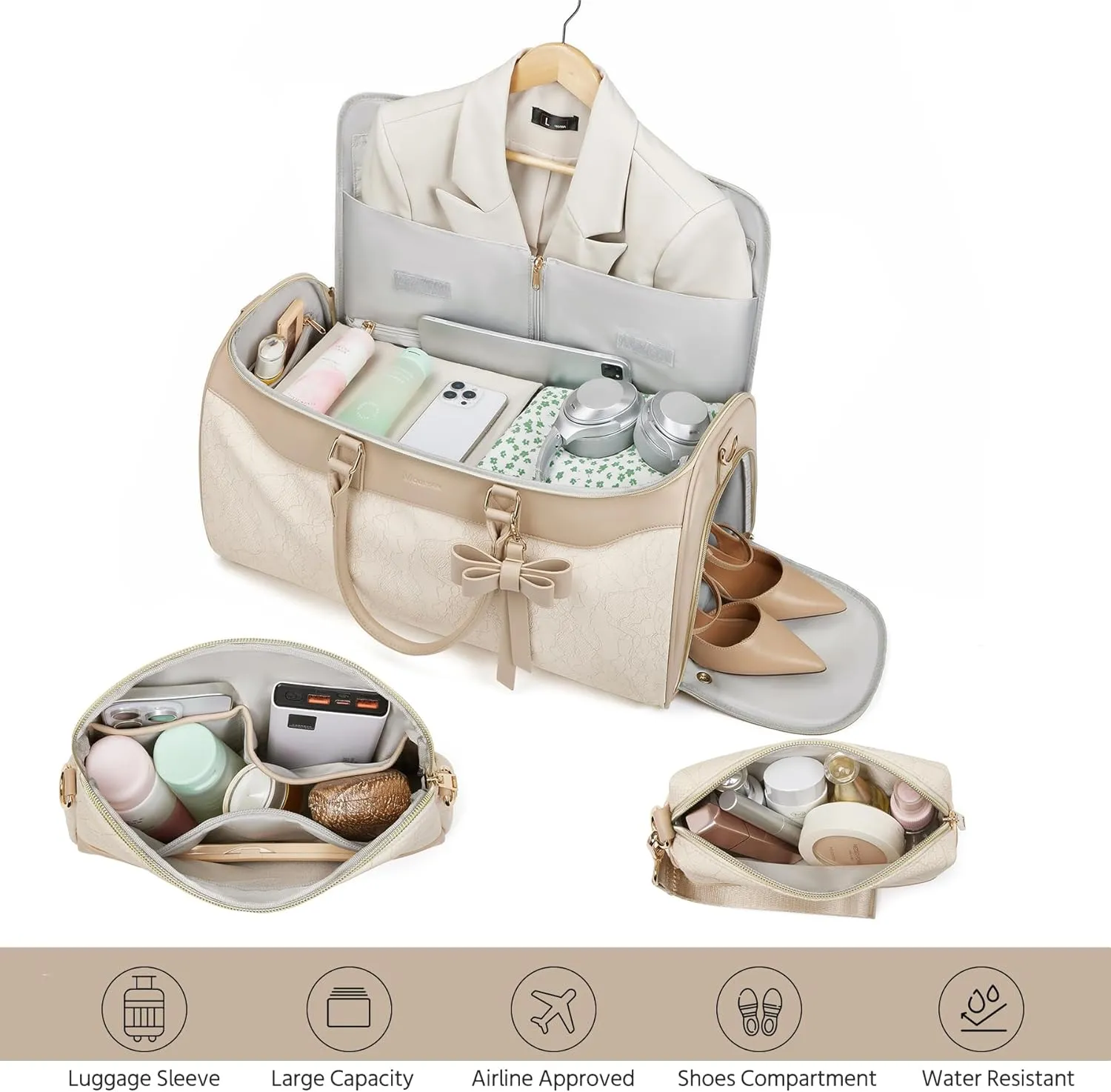 Garment Bags for Travel,Leather Convertible Garment Duffle Bag with Toiletry,Waterproof Carry On Garment Bag with Shoe Compartment,2 in 1 Suit Travel Bag for Women Weekender 3pcs Set