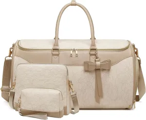 Garment Bags for Travel,Leather Convertible Garment Duffle Bag with Toiletry,Waterproof Carry On Garment Bag with Shoe Compartment,2 in 1 Suit Travel Bag for Women Weekender 3pcs Set