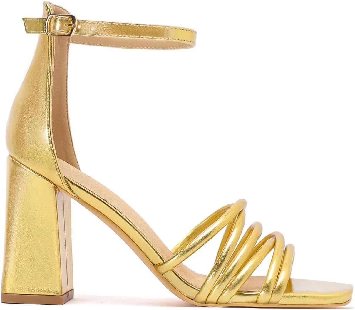 geluboao Heels for Women Strappy Lace Up Chunky Block High Heeled Sandals Square Open Toe Ankle Buckle Strap Sandals Wedding Party Dress Heels