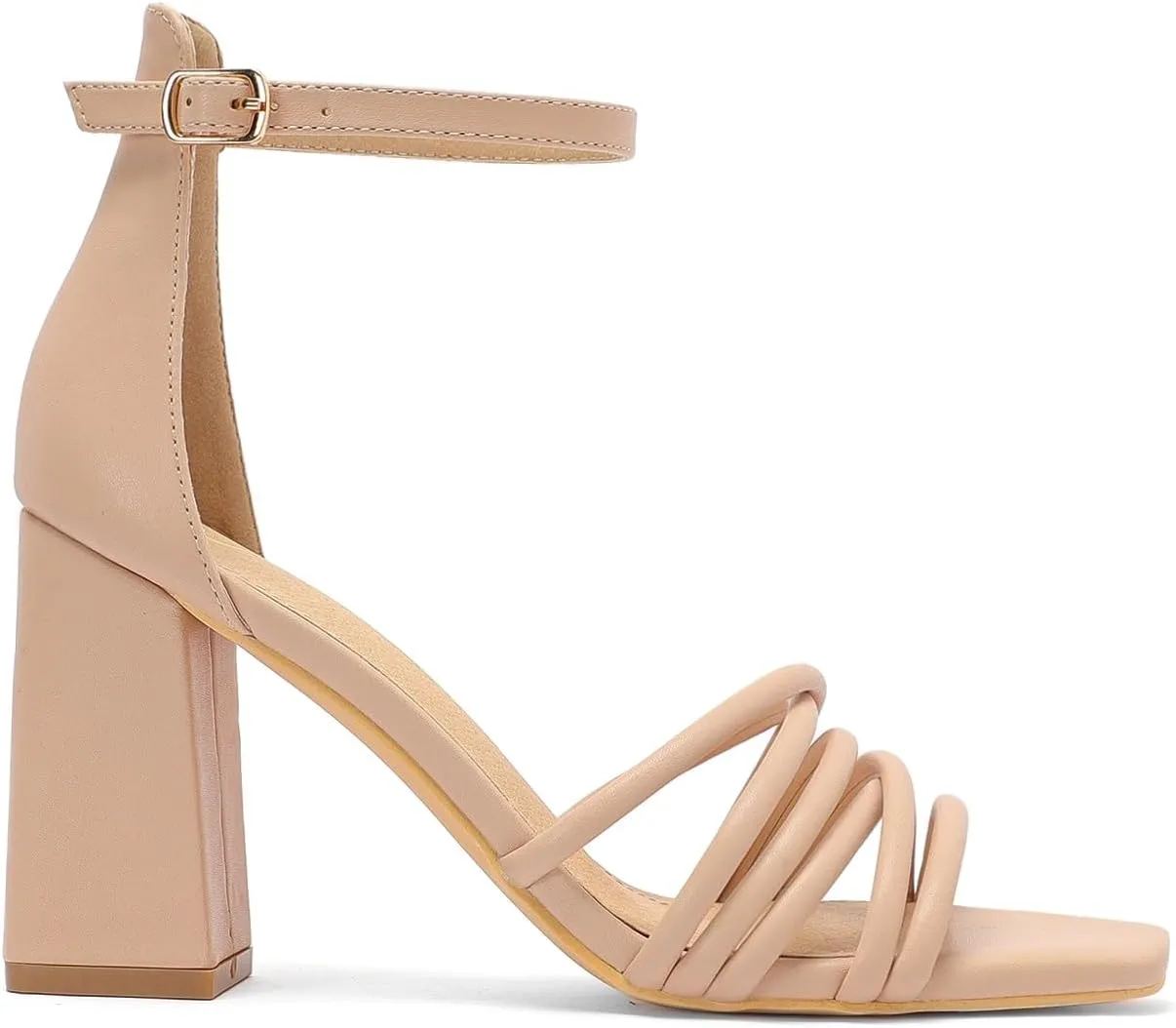 geluboao Heels for Women Strappy Lace Up Chunky Block High Heeled Sandals Square Open Toe Ankle Buckle Strap Sandals Wedding Party Dress Heels
