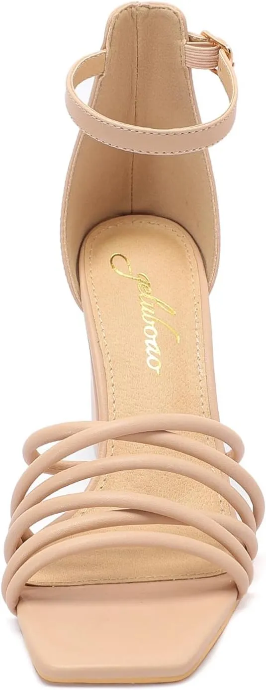 geluboao Heels for Women Strappy Lace Up Chunky Block High Heeled Sandals Square Open Toe Ankle Buckle Strap Sandals Wedding Party Dress Heels