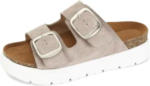 Genuine Leather Platform Sandals for Women Comfortable Summer Beach Slides Sandals with Double Adjustable Buckle