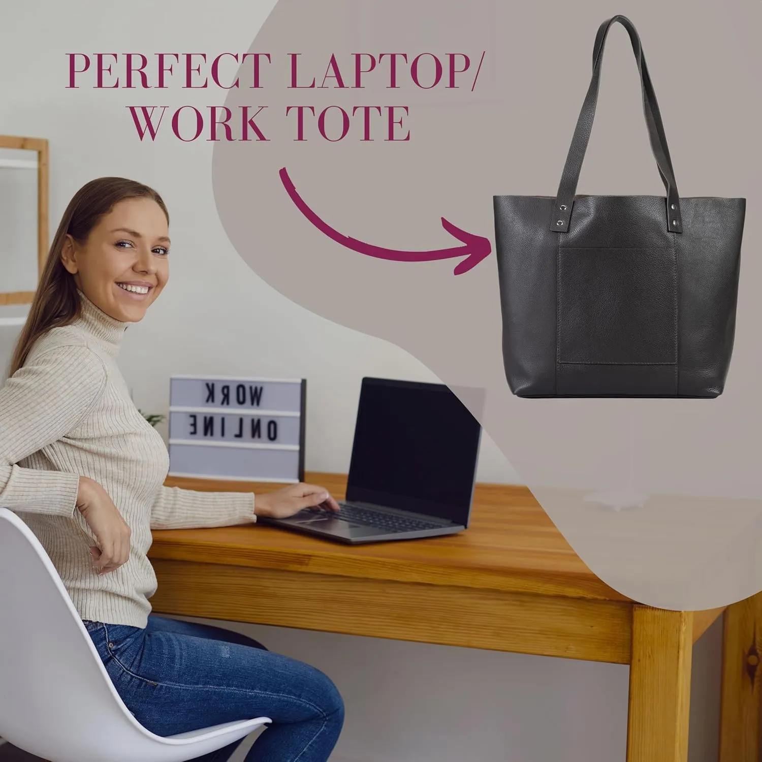 Genuine Leather Tote Bag for Women-Versatile Everyday, Work or Travel Tote w/Wristlet