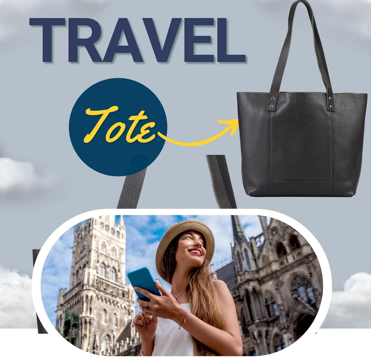 Genuine Leather Tote Bag for Women-Versatile Everyday, Work or Travel Tote w/Wristlet