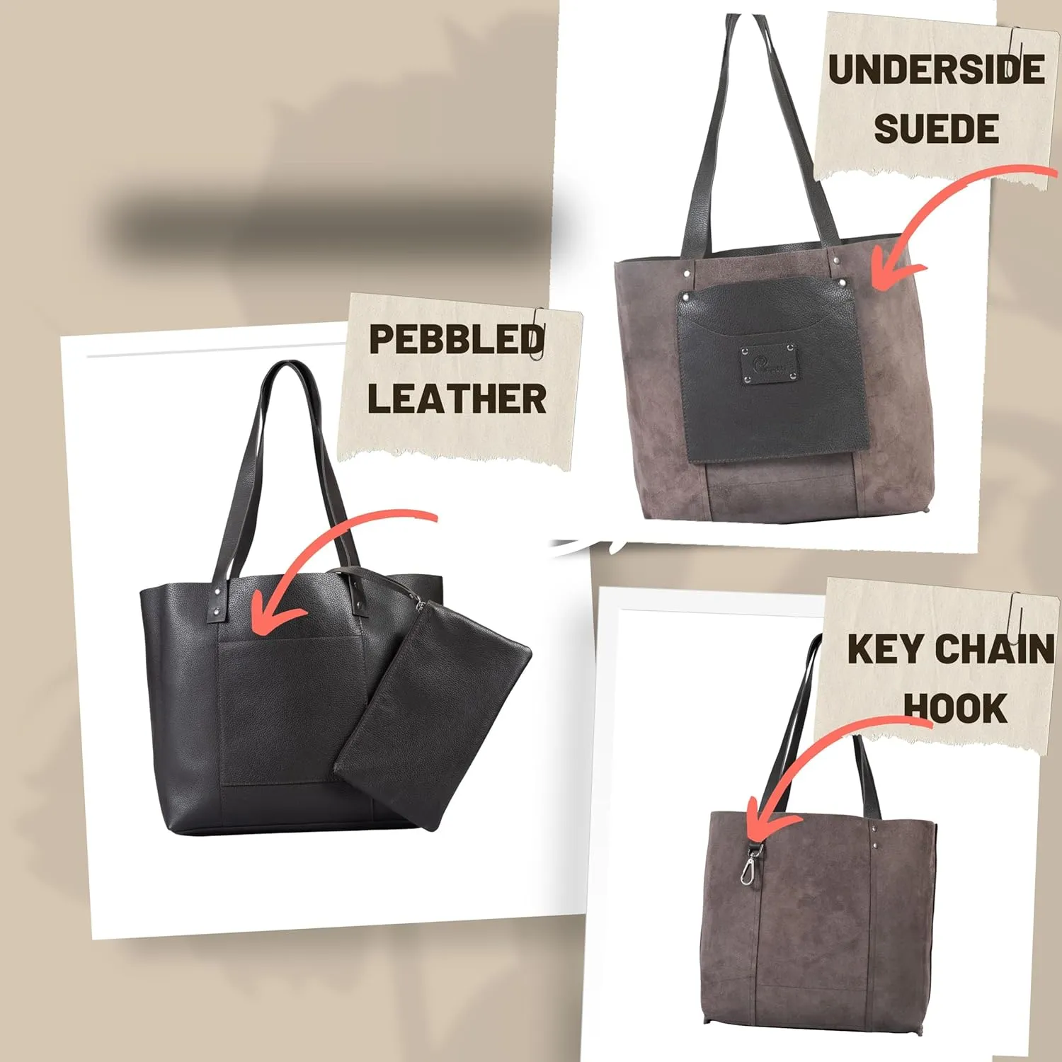 Genuine Leather Tote Bag for Women-Versatile Everyday, Work or Travel Tote w/Wristlet