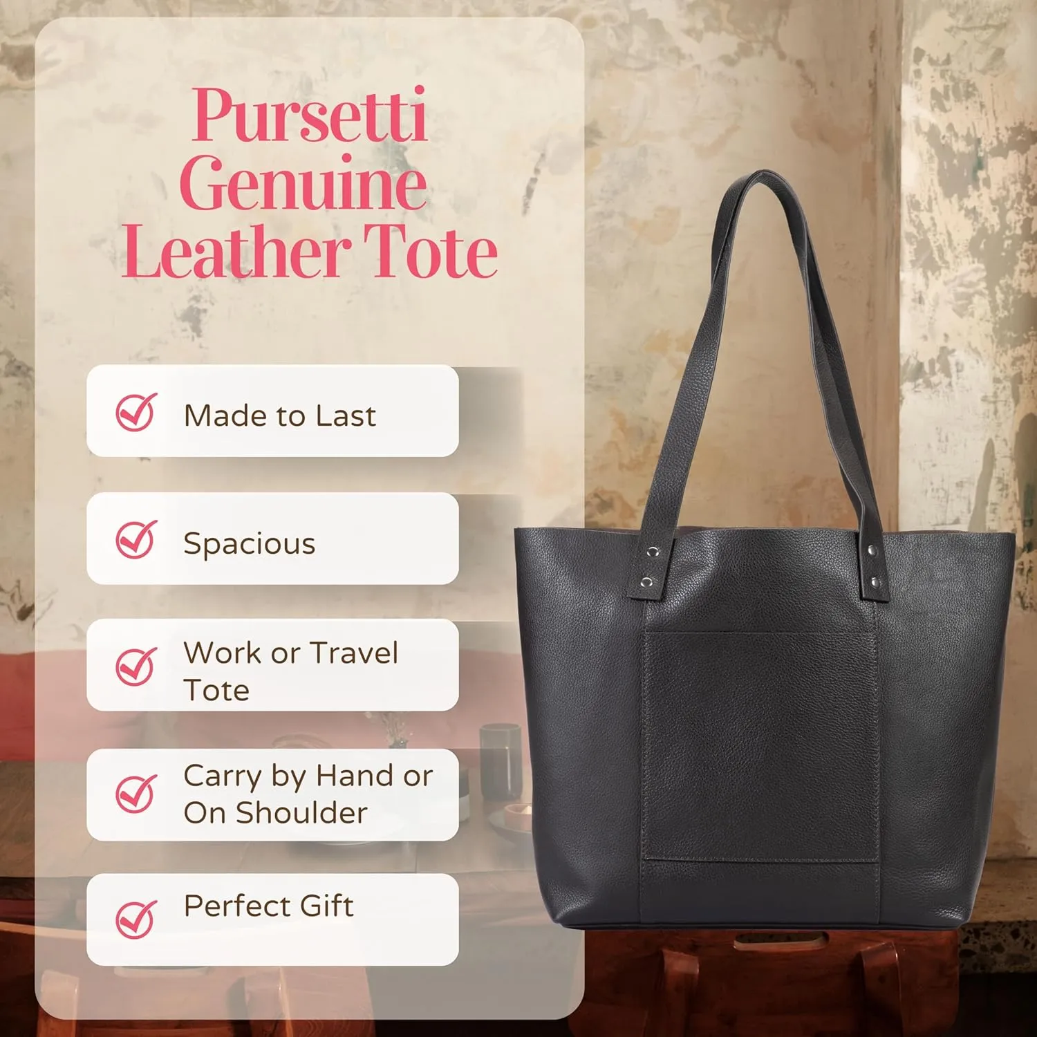 Genuine Leather Tote Bag for Women-Versatile Everyday, Work or Travel Tote w/Wristlet