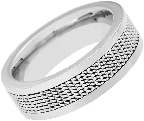 Geoffrey Beene Men's 7mm Stainless Steel Polished Edge Mesh Ring