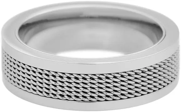 Geoffrey Beene Men's 7mm Stainless Steel Polished Edge Mesh Ring