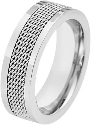 Geoffrey Beene Men's 7mm Stainless Steel Polished Edge Mesh Ring