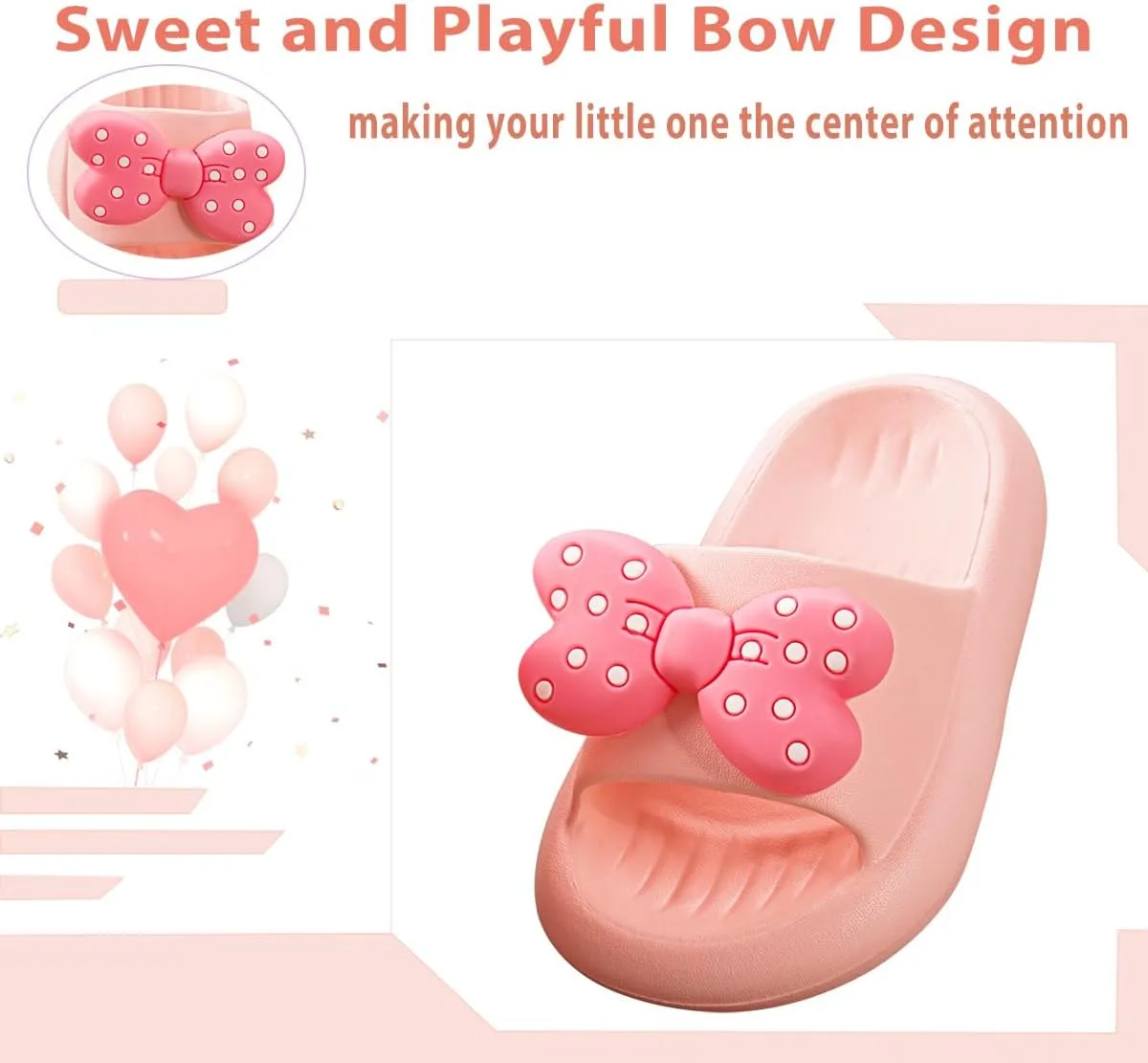 Girls Cloud Bow Slide & Shower Slippers - Non-Slip Slip-On Kids Beach Pool Indoor Outdoor Shoes