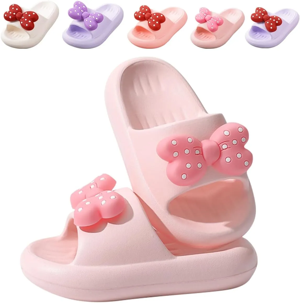 Girls Cloud Bow Slide & Shower Slippers - Non-Slip Slip-On Kids Beach Pool Indoor Outdoor Shoes