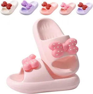 Girls Cloud Bow Slide & Shower Slippers - Non-Slip Slip-On Kids Beach Pool Indoor Outdoor Shoes