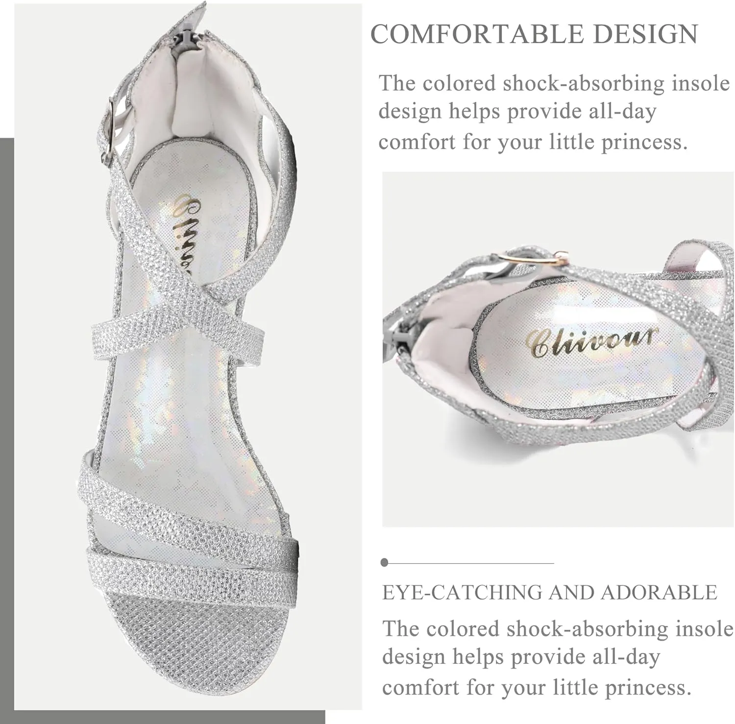 Girls High Heels Dress Pump Sandals Glitter Wedding Flower Party Princess Shoes for Kids Toddler