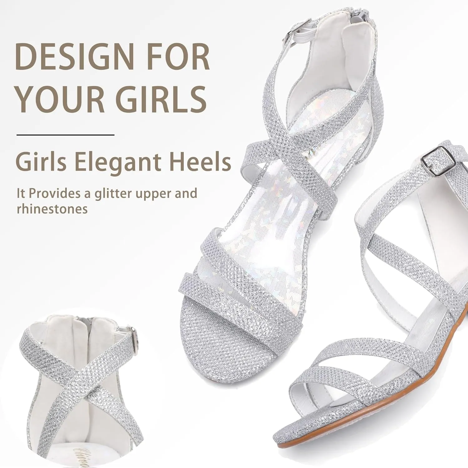 Girls High Heels Dress Pump Sandals Glitter Wedding Flower Party Princess Shoes for Kids Toddler