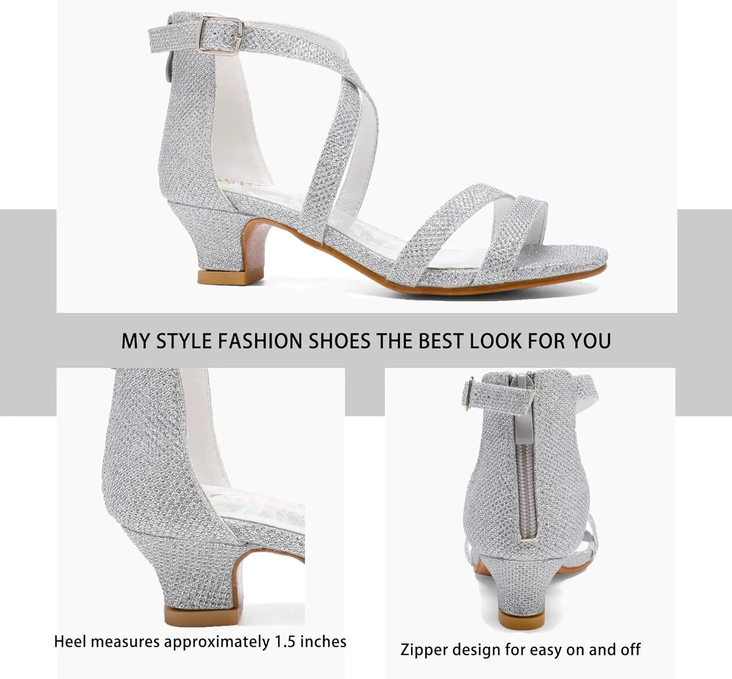 Girls High Heels Dress Pump Sandals Glitter Wedding Flower Party Princess Shoes for Kids Toddler