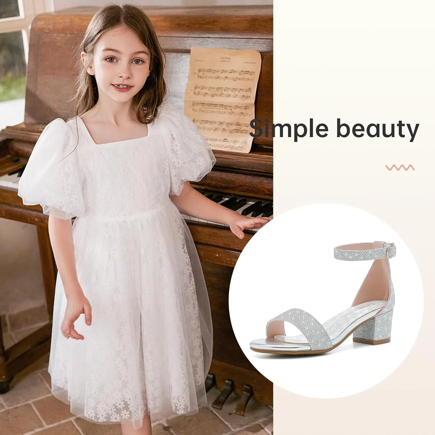 Girls High Heels Sandal for Girls Open Toe Ankle Buckle Strap Dress Shoes for Little Big Kids in Wedding Party Block Chunky Pump Sandals