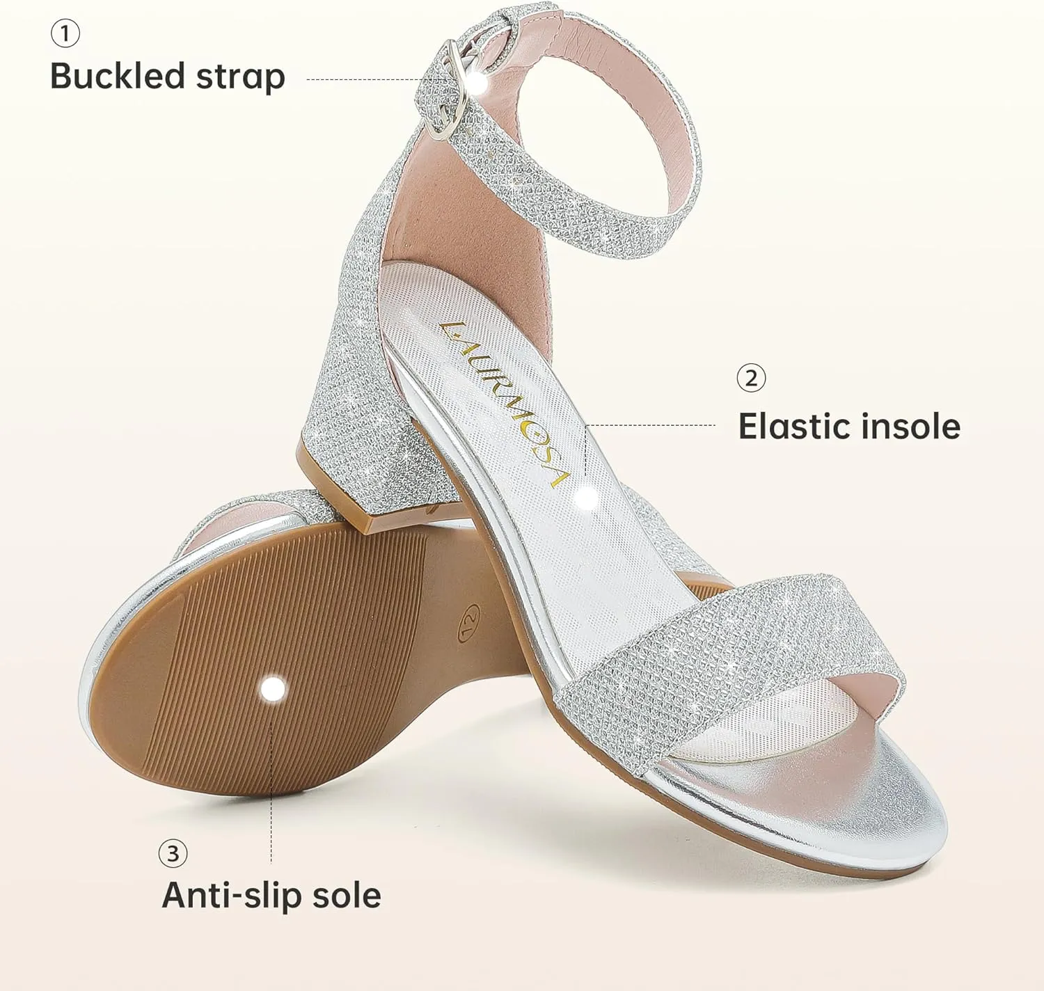 Girls High Heels Sandal for Girls Open Toe Ankle Buckle Strap Dress Shoes for Little Big Kids in Wedding Party Block Chunky Pump Sandals
