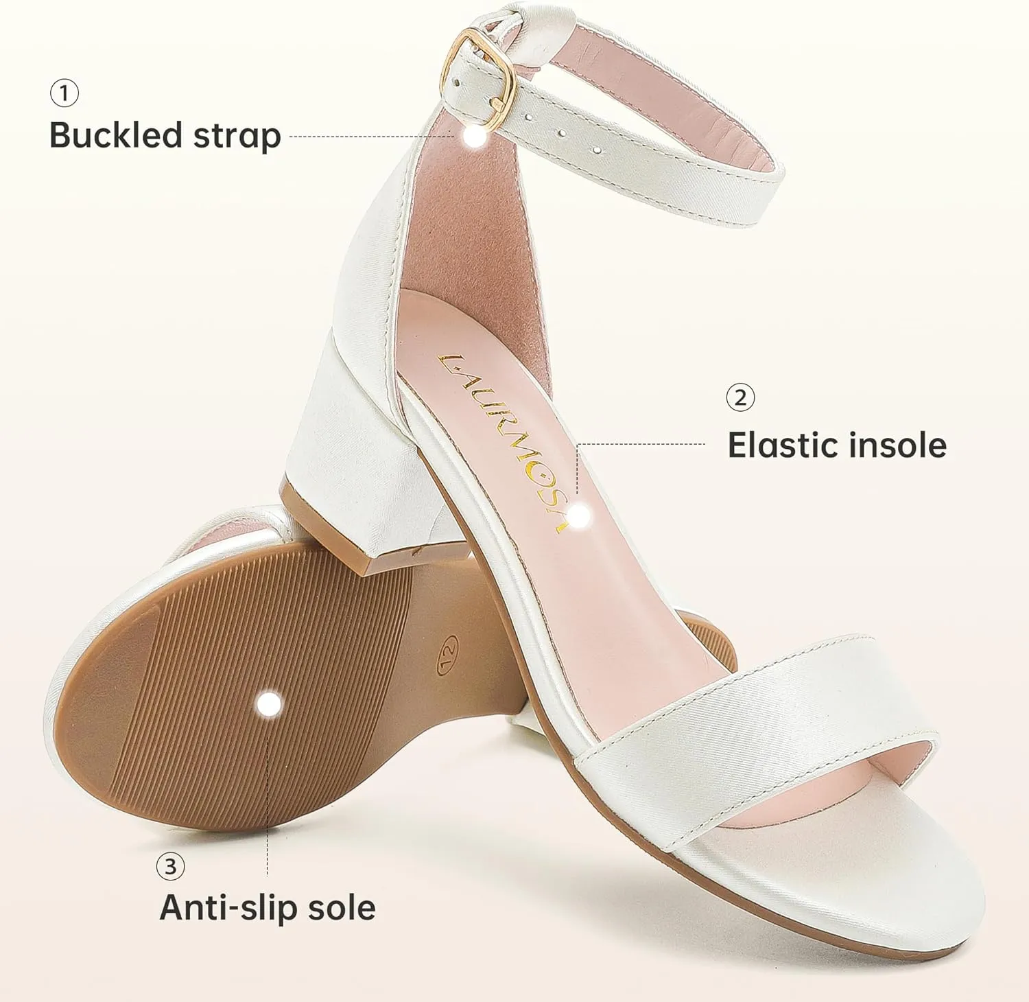 Girls High Heels Sandal for Girls Open Toe Ankle Buckle Strap Dress Shoes for Little Big Kids in Wedding Party Block Chunky Pump Sandals