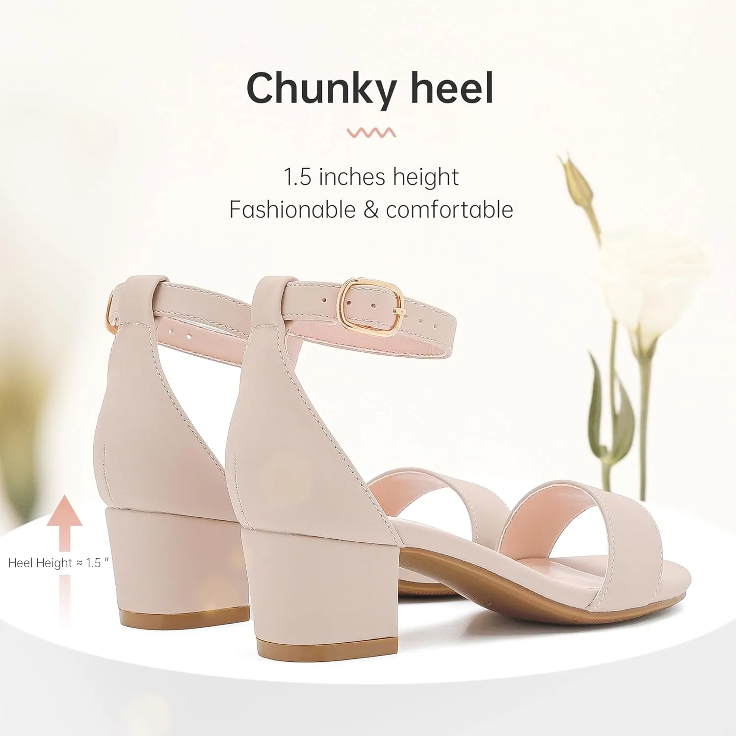 Girls High Heels Sandal for Girls Open Toe Ankle Buckle Strap Dress Shoes for Little Big Kids in Wedding Party Block Chunky Pump Sandals