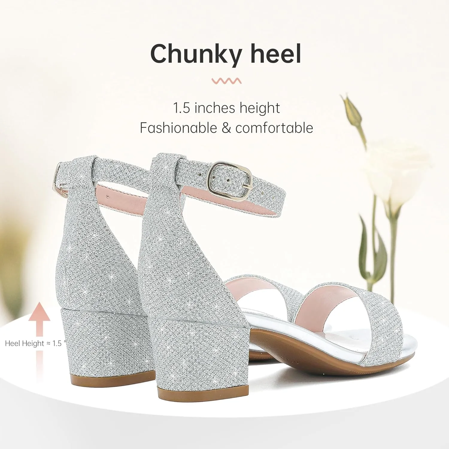 Girls High Heels Sandal for Girls Open Toe Ankle Buckle Strap Dress Shoes for Little Big Kids in Wedding Party Block Chunky Pump Sandals