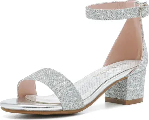 Girls High Heels Sandal for Girls Open Toe Ankle Buckle Strap Dress Shoes for Little Big Kids in Wedding Party Block Chunky Pump Sandals