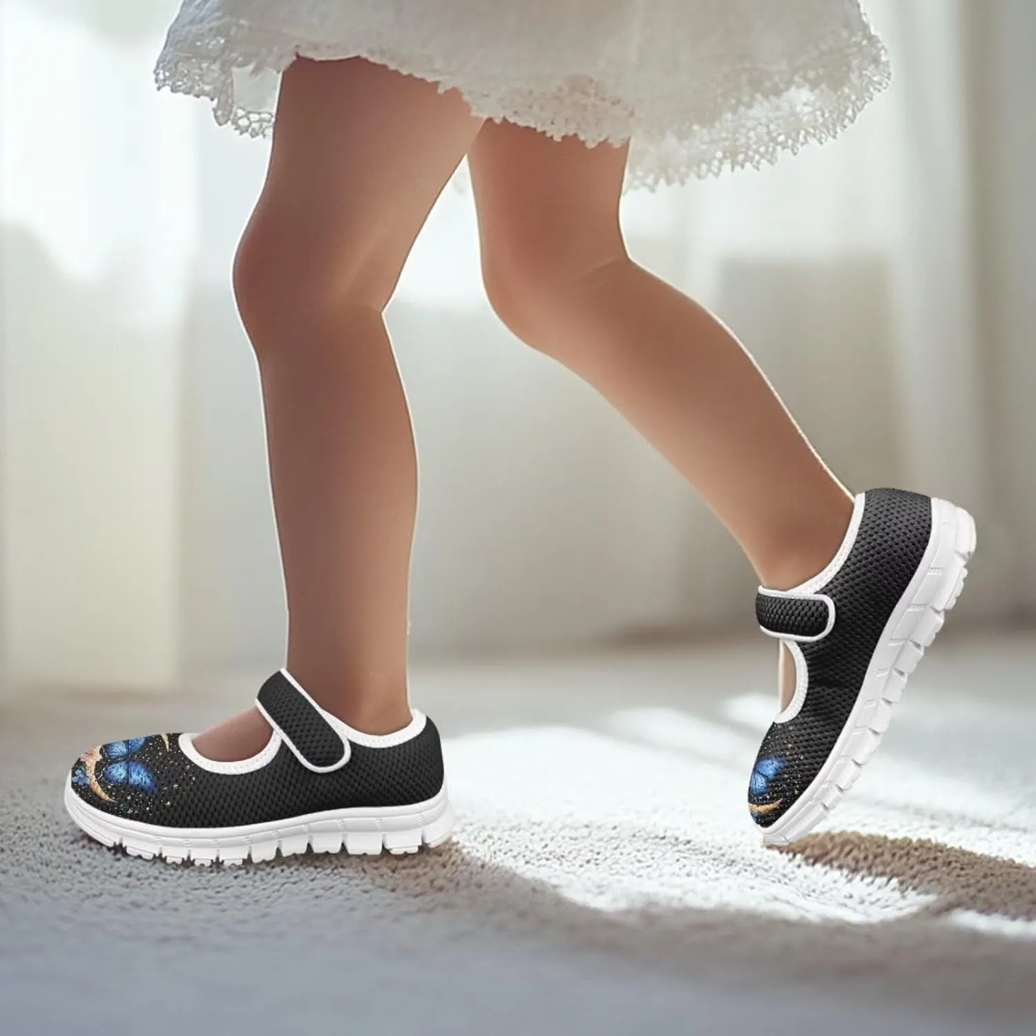 Girls Mary Jane Shoes School Uniform Shoes Round Toe Ballet Flats Breathable Mesh Slip-on Walking Sneakers