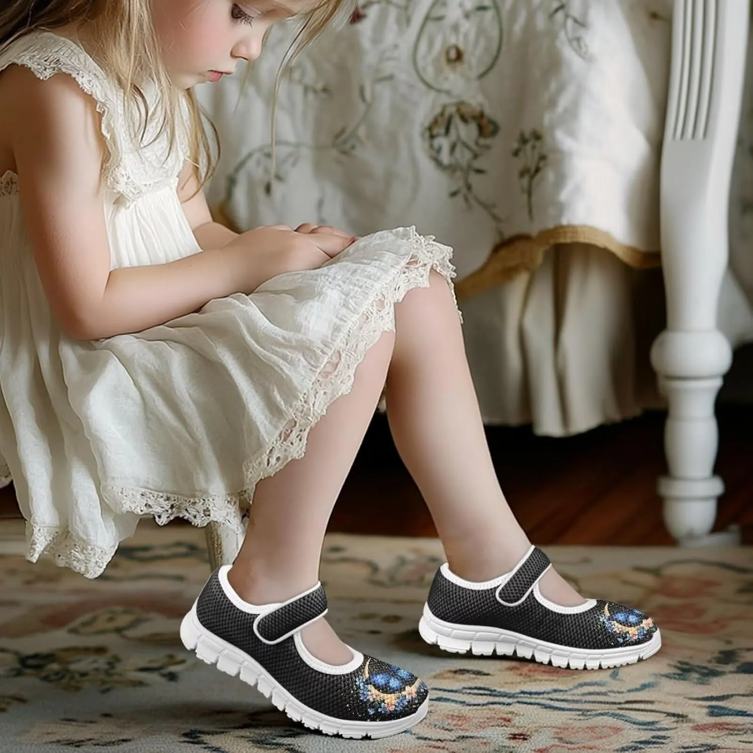 Girls Mary Jane Shoes School Uniform Shoes Round Toe Ballet Flats Breathable Mesh Slip-on Walking Sneakers