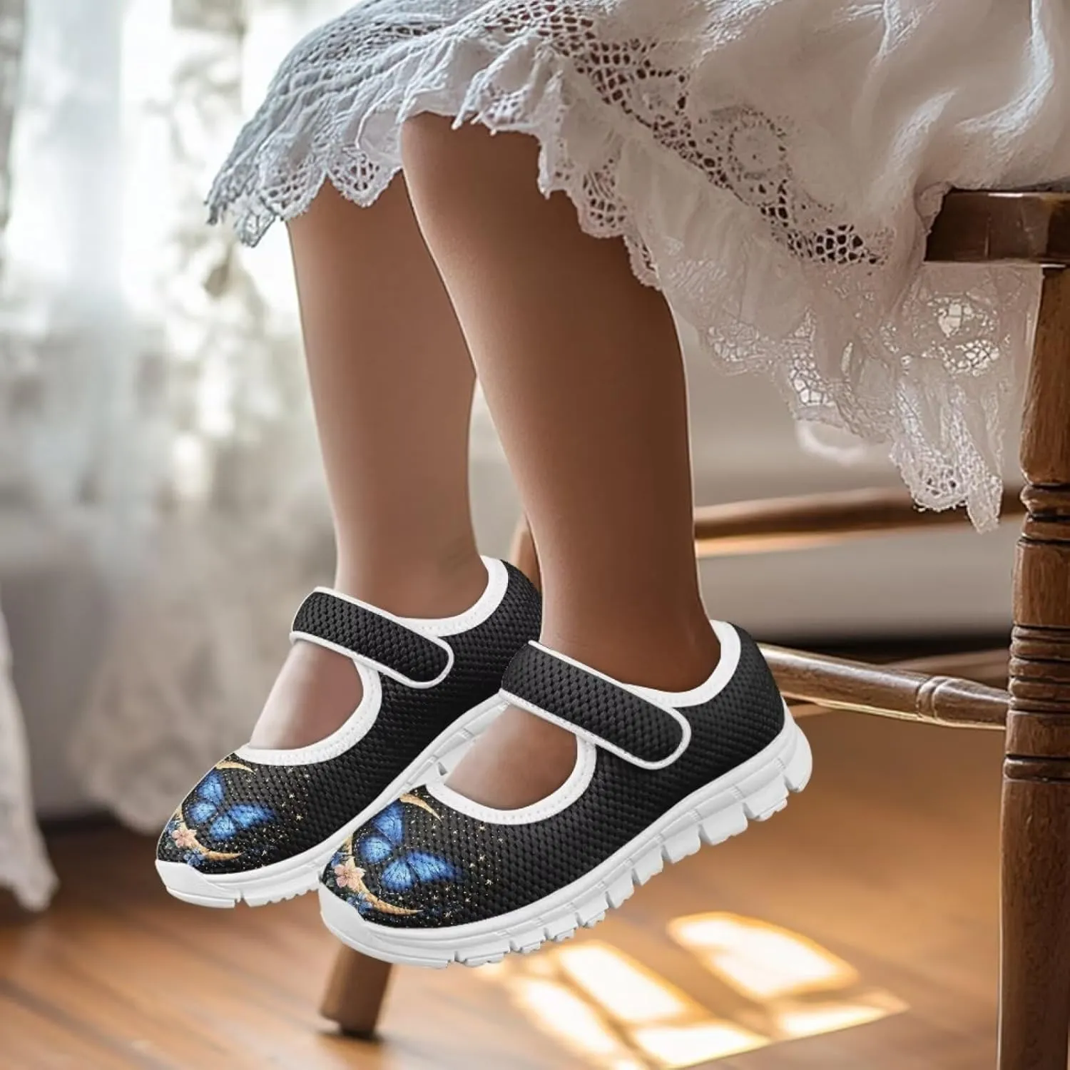 Girls Mary Jane Shoes School Uniform Shoes Round Toe Ballet Flats Breathable Mesh Slip-on Walking Sneakers