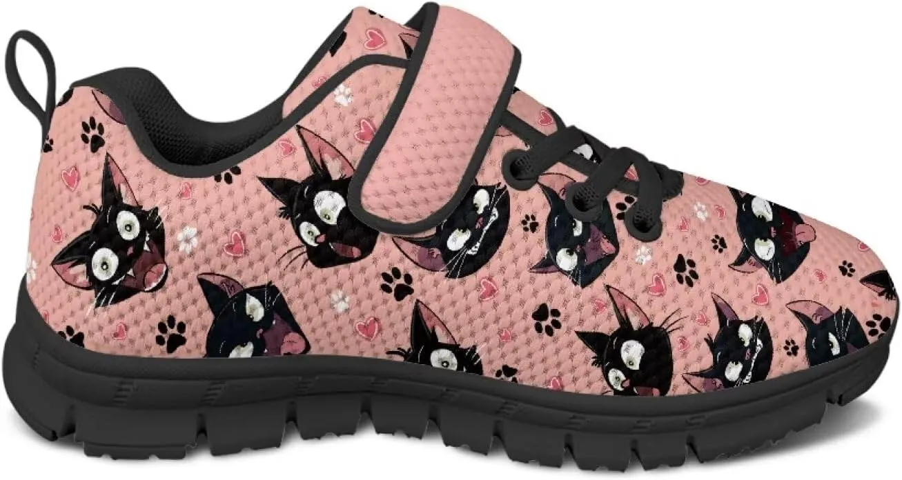 Girls Running Shoes with Hook and Loop Cute Print Kids Tennis Shoes for Outdoor Activities