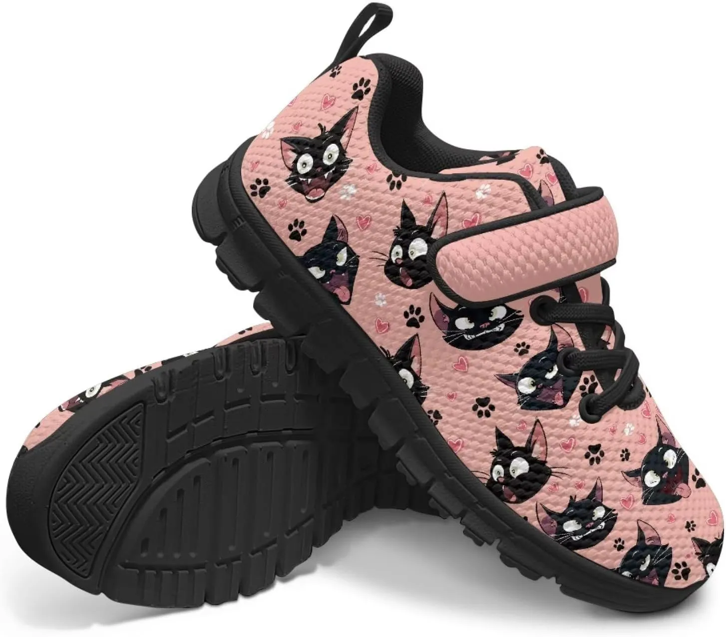 Girls Running Shoes with Hook and Loop Cute Print Kids Tennis Shoes for Outdoor Activities