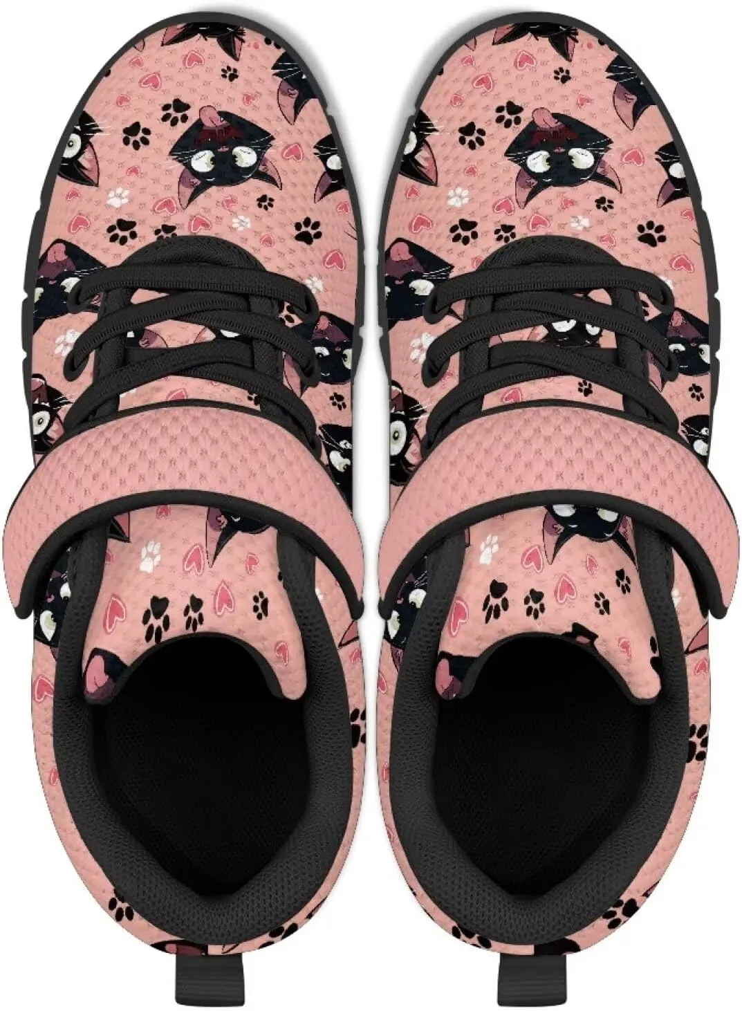 Girls Running Shoes with Hook and Loop Cute Print Kids Tennis Shoes for Outdoor Activities