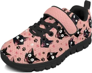 Girls Running Shoes with Hook and Loop Cute Print Kids Tennis Shoes for Outdoor Activities