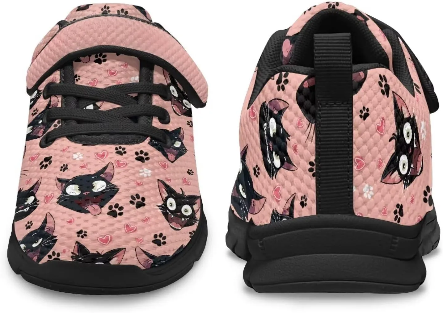 Girls Running Shoes with Hook and Loop Cute Print Kids Tennis Shoes for Outdoor Activities