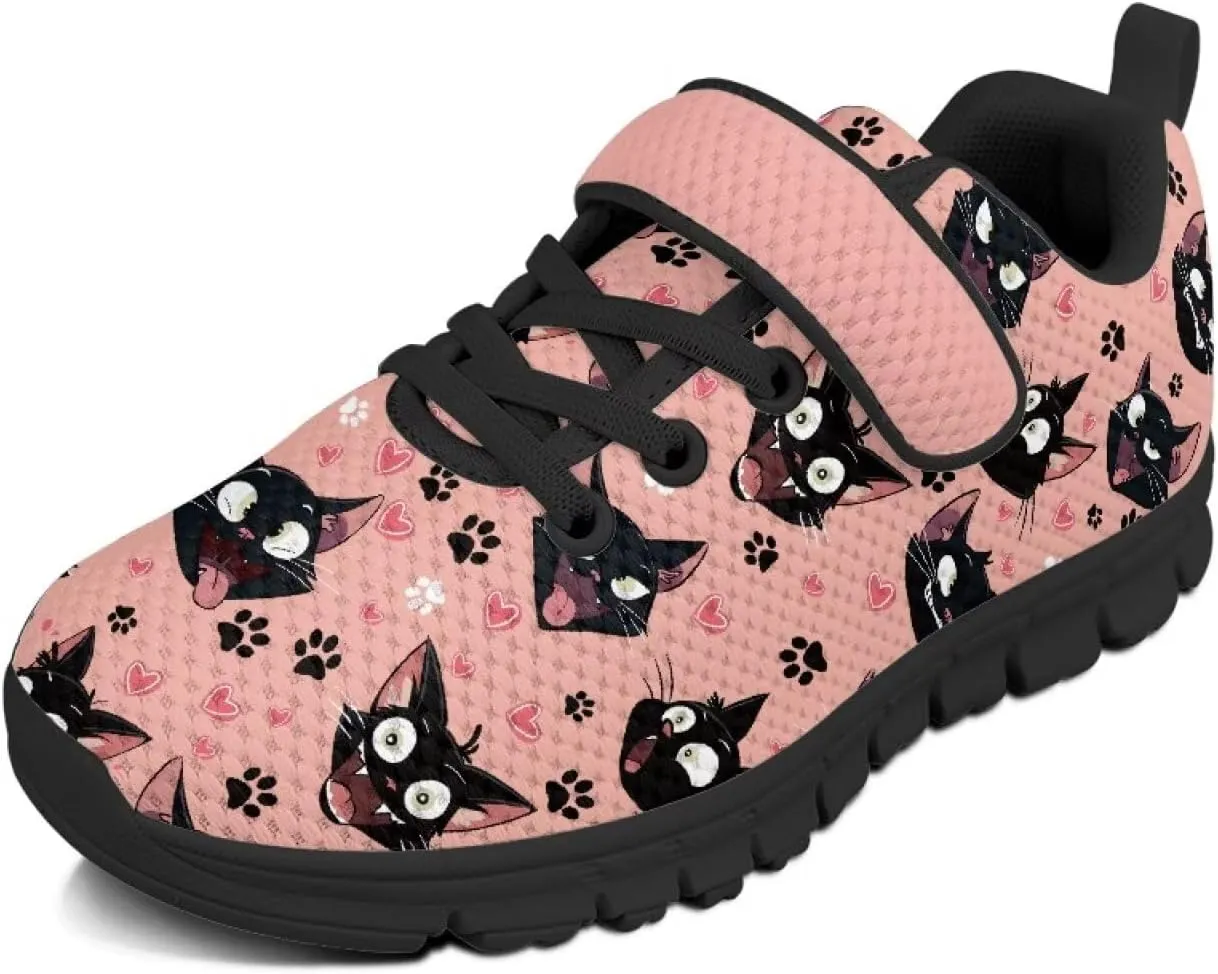 Girls Running Shoes with Hook and Loop Cute Print Kids Tennis Shoes for Outdoor Activities