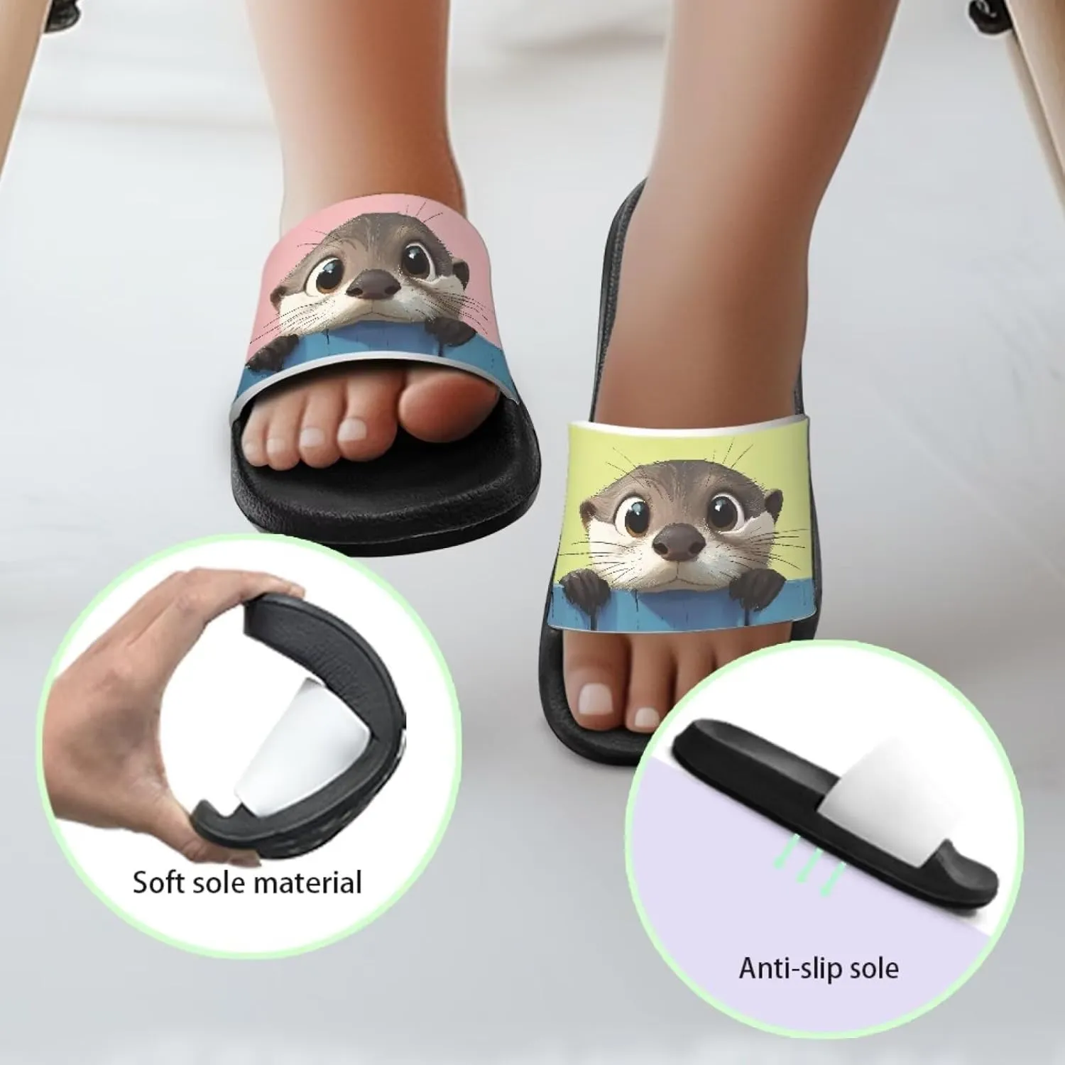 Girls Slides Comfortable Slippers Slides Animal Print Non-slip Shower Shoes Thick Sole House Slide Sandals