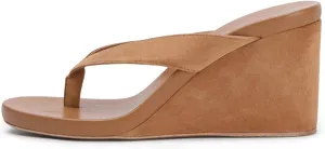 Goolita Suede Women's Wedge Flip Flop Sandals Platform Round Toe Strappy Thong Heels Sandals Summer Comfortable Casual Beach Slide Sandals