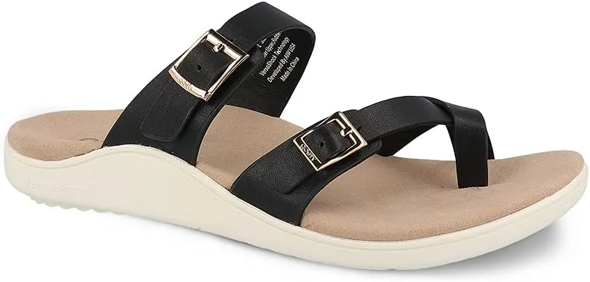 Gravity Defyer Women's GDEFY Yontal Leather Fashion Sandal - VersoShock Proven Performance Orthotic Slides