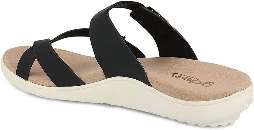 Gravity Defyer Women's GDEFY Yontal Leather Fashion Sandal - VersoShock Proven Performance Orthotic Slides