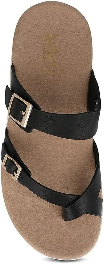 Gravity Defyer Women's GDEFY Yontal Leather Fashion Sandal - VersoShock Proven Performance Orthotic Slides