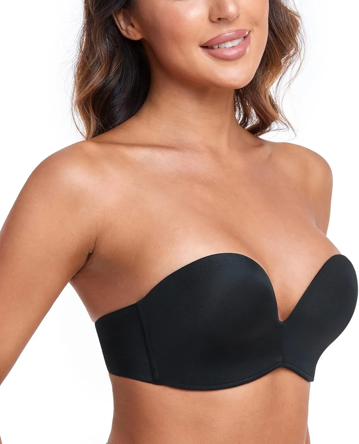 HACI Push Up Strapless Bra for Women Anti-Slip Padded Wireless Stay Put