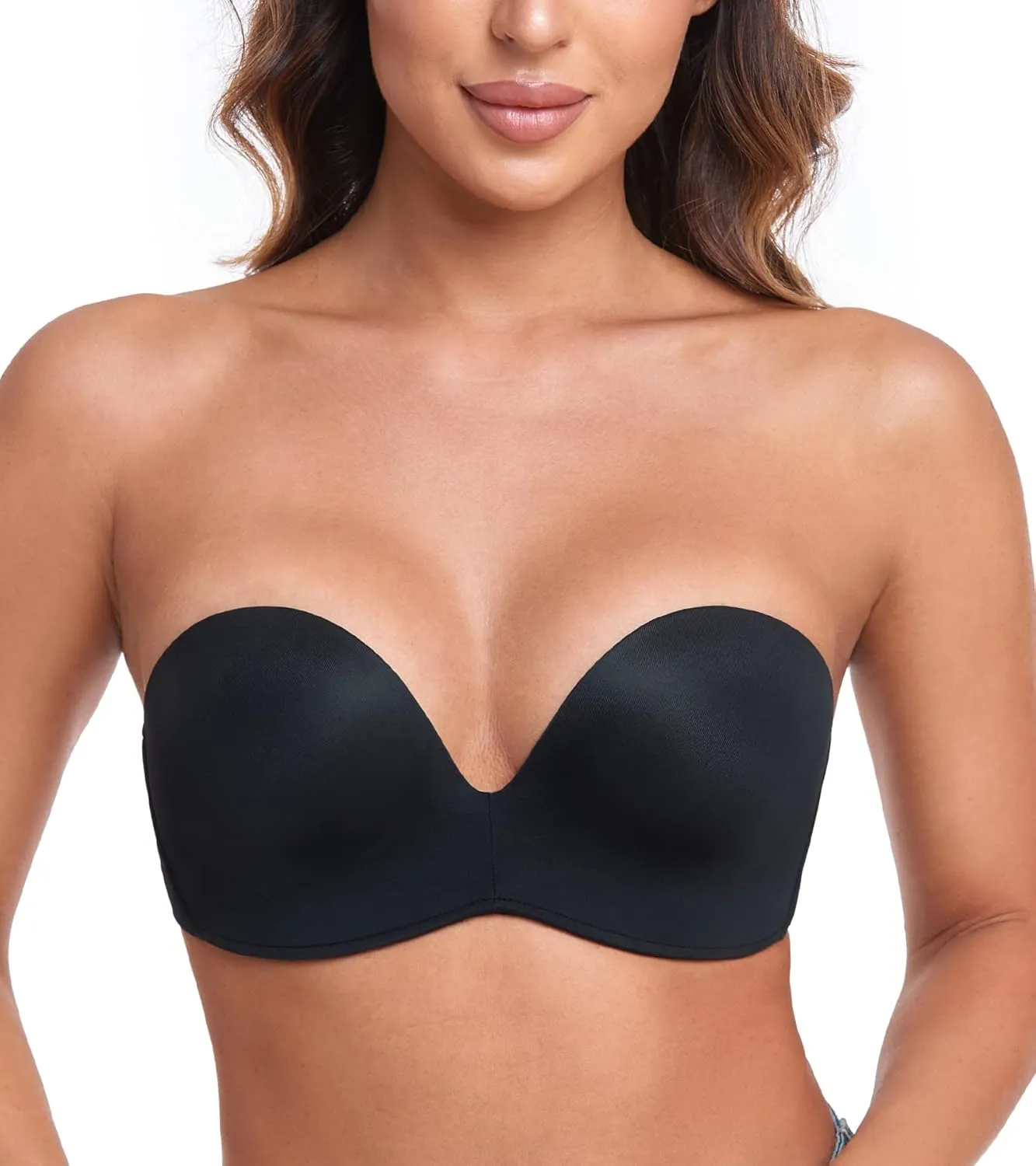 HACI Push Up Strapless Bra for Women Anti-Slip Padded Wireless Stay Put