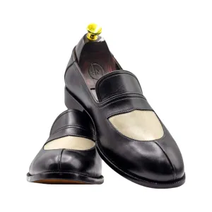 Handmade Black & White Leather Penny Loafers at Posh Footwears.