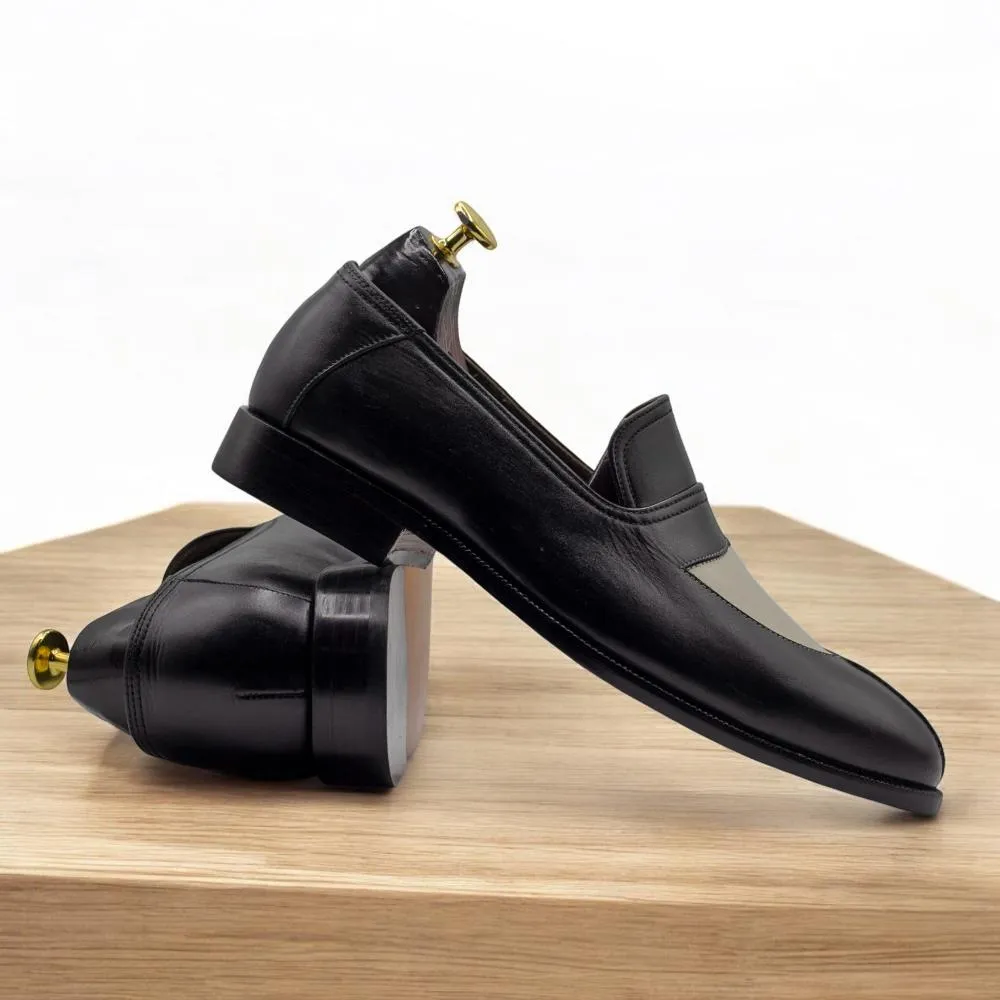 Handmade Black & White Leather Penny Loafers at Posh Footwears.