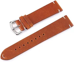 Handmade Wax Oil Skin Watch Straps Vintage Genuine Leather Watchband Calfskin Watch Straps Brown Colors 18mm 20mm 22mm 24mm(Orange,20mm)